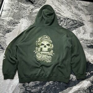 Vintage Top Heavy Hoodie 2001 Y2K Sz L Dragon Skull Double Sided JNCO Style